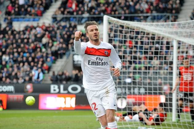 joie de David Beckham apres son but (PSG) FOOTBALL : Rennes vs PSG - Ligue 1 - 06 04 2013 N.LeGouic FEP Panoramic 