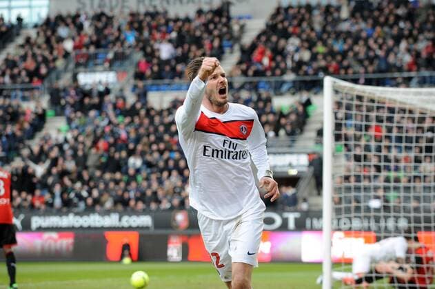 joie de David Beckham apres son but (PSG) FOOTBALL : Rennes vs PSG - Ligue 1 - 06 04 2013 N.LeGouic FEP Panoramic 