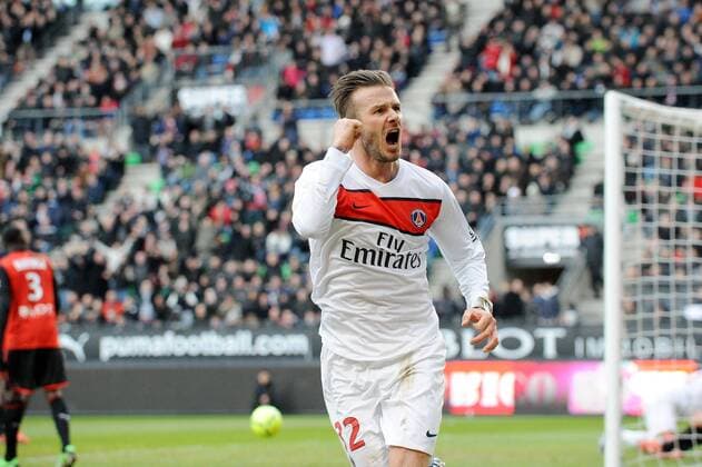 joie de David Beckham apres son but (PSG) FOOTBALL : Rennes vs PSG - Ligue 1 - 06 04 2013 N.LeGouic FEP Panoramic 
