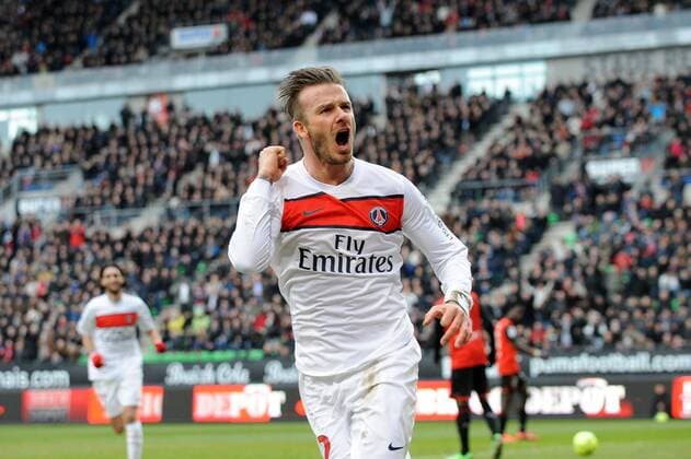 joie de David Beckham apres son but (PSG) FOOTBALL : Rennes vs PSG - Ligue 1 - 06 04 2013 N.LeGouic FEP Panoramic 