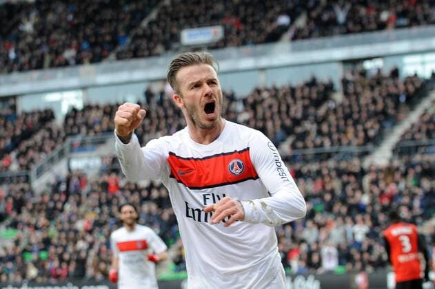 joie de David Beckham apres son but (PSG) FOOTBALL : Rennes vs PSG - Ligue 1 - 06 04 2013 N.LeGouic FEP Panoramic 