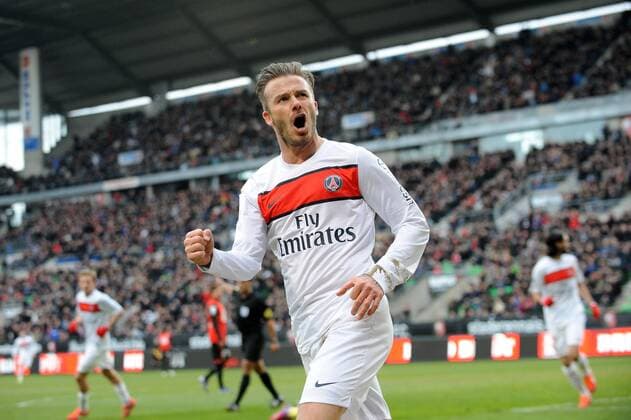 joie de David Beckham apres son but (PSG) FOOTBALL : Rennes vs PSG - Ligue 1 - 06 04 2013 N.LeGouic FEP Panoramic 