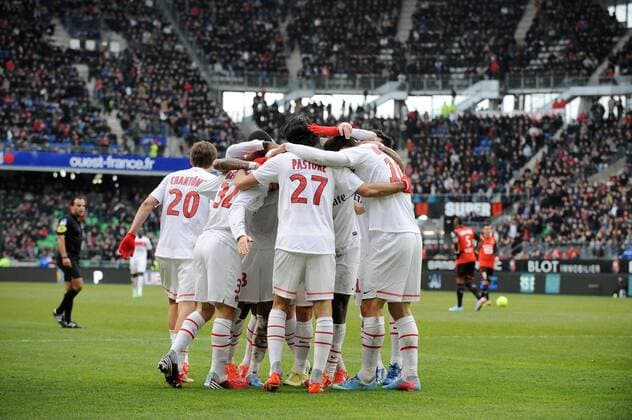 joie de David Beckham apres son but - Clement Chantome - Javier Pastore - Zlatan Ibrahimovic (PSG) FOOTBALL : Rennes vs PSG - Ligue 1 - 06 04 2013 N.LeGouic FEP Panoramic 