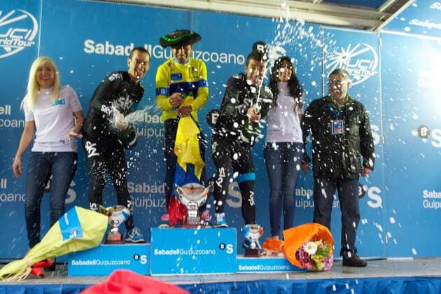 Podium : Richie Porte (AUS) - Sky - Nairo Quintana (COL) - Movistar Sergio Luis Henao (COL) - Sky - Tour du Pays Basque - Etappe 6 - Beasain - Zeitfahren - 06 04 2013 Photocall3000 