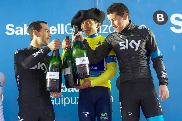 Podium : Richie Porte (AUS) - Sky - Nairo Quintana (COL) - Movistar Sergio Luis Henao (COL) - Sky - Tour du Pays Basque - Etappe 6 - Beasain - Zeitfahren - 06 04 2013 Photocall3000 