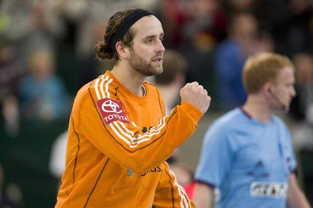 Torwart Silvio HEINEVETTER (GER) ballt die Faust, Handball, Laenderspiel, Deutschland (GER) - Tschechien (CZE) EM-Qualifikation 28:23, am 07.04.2013 in Halle (Westf.) Deutschland.