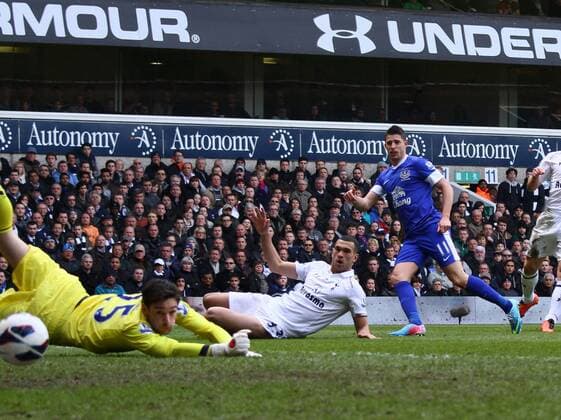Tottenham Hotspur - FC Everton. 07.04.2013; Kevin Mirallas (E) scores a goal for Everton. 1-2 