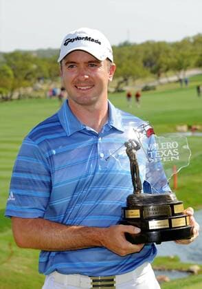 April 07 2013: Martin Laird holds the tournament champion trophy after winning the PGA Golf Herren Tour Texas Open at the TPC San Antonio in San Antonio Texas. Laird would shoot a -9 on the final day to win the tournament. GOLF: APR 07 PGA Golf Herren - Valero Texas Open - Final Round Icon276130407258 EDITORIAL USE ONLY
