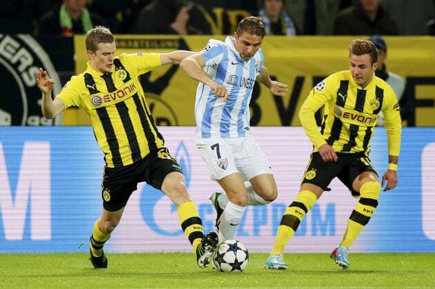 Sven BENDER (Borussia Dortmund - BVB - 6) - JOAQUIN, Joaquin SANCHEZ RODRIGUEZ (FC Malaga - 7) - Mario GOETZE (Borussia Dortmund - BVB - 10) EP_Schmit