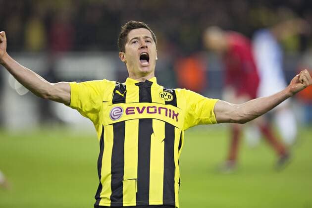 Dortmund, 09.04.2013, Signal-Iduna-Park Torjubel: Robert Lewandowski (BvB) Borussia Dortmund - FC Malaga