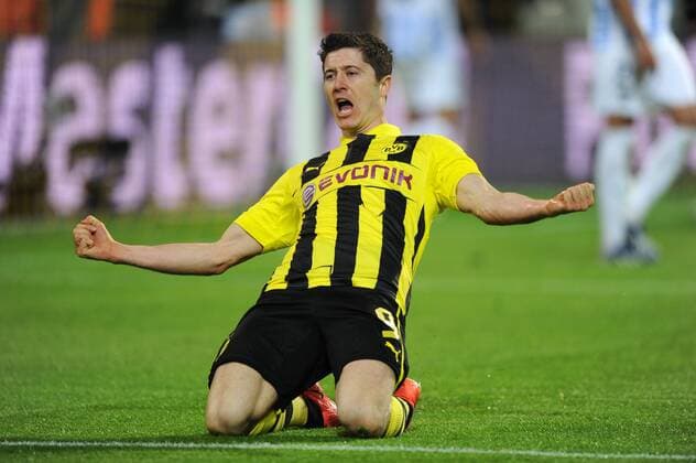 09-04-2013, Fussball, Saison 2012-2013, UEFA Champions League, Viertelfinale, Rückspiel, Borussia Dortmund - FC Malaga, Jubel Robert Lewandowski (Borussia Dortmund)