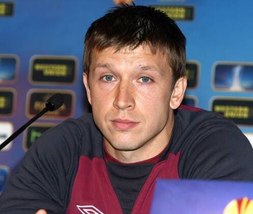 Russian Federation. Moscow. 10 apr. 2013. Olympic stadium LUZHNIKI . UEFA EUROPE LEAGUE 2012-2013. 1 4final. FC RUBIN Kazan). Press-conf. before game. 2.KUZMIN Oleg (FC RUBIN Kazan). 