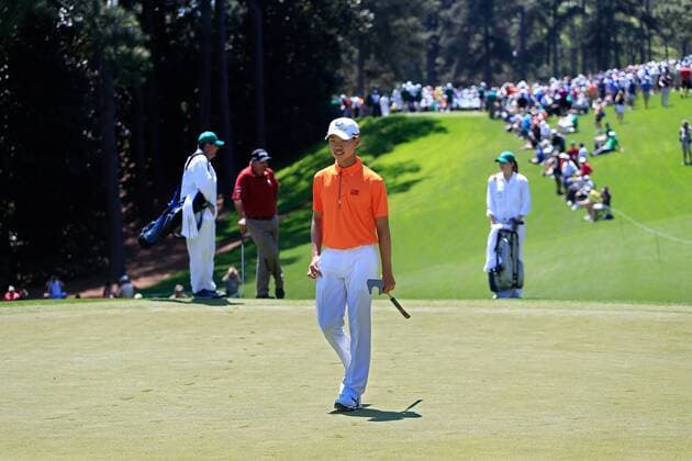 (130411) -- AUGUSTA, April 10, 2013 (Xinhua) -- China s Guan Tianlang walks to the No. 1 green during the Par 3 Contest for the 2013 Masters at the Augusta National Golf Club in Augusta, Georgia, the United States, on April 10, 2013. (Xinhua Chris Trotman Augusta National) (zf) U.S.-AUGUSTA-2013 MASTERS-PAR 3 CONTEST-CHINA-GUAN TIANLANG 