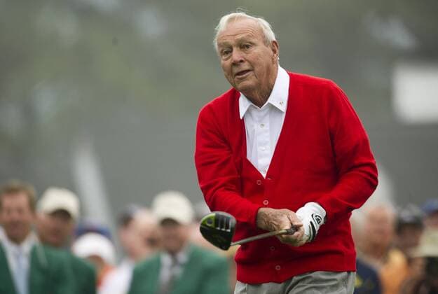 Honorary starter Arnold Palmer watches his drive off of the first tee as he starts the 2013 Masters at Augusta National on April 11, 2013 in Augusta, Georgia.  AUG20130411317