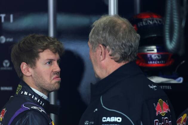 12.04.2013- Free Practice 1, Sebastian Vettel (GER) Red Bull Racing RB9 and Helmut Marko (AUT), Red Bull Racing, Red Bull Advisor 