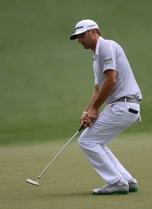 April 12, 2013 - Augusta, GA, USA - Dustin Johnson reacts to missing a putt on the second green at Augusta National Golf Club during second round action of the Masters Tournament at Augusta National Golf Club, Friday, April 12, 2013, in Augusta, Georgia. Masters Tournament at Augusta National - ZUMAm67