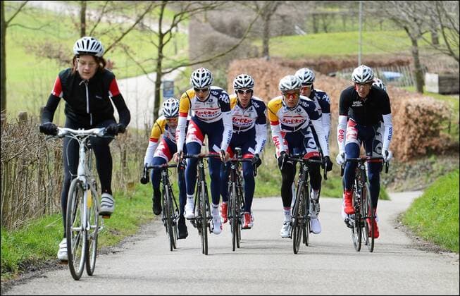 Gaetan Bille - Bart De Clercq - Brian Bulgac - Jurgen Van de Walle - Tosh Van der Sande - Jelle Vanendert - Dennis Vanendert - Dirk Bellemakers riders of Lotto Belisol Team CYCLISME : Reconnaissance Lotto Belisol - Amstel Gold Race - Maastricht - 12 04 2013 Photonews Panoramic 