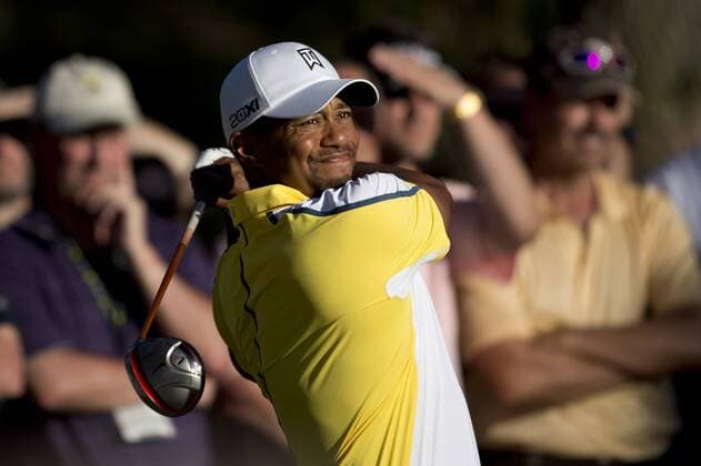 Tiger Woods hits off of the 15th tee box during the second round of the Masters at Augusta National on April 12, 2013 in Augusta, Georgia.  AUG20130412352