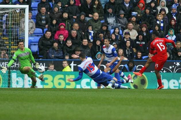 Football - 2012 2013 Premier League - Reading vs. Liverpool Daniel Sturridge of Liverpool has a shot well saved by Readings Alex McCarthy at the Madejski Stadium Reading 