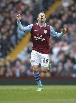 Andreas Weimann of Aston Villa reacts after a chance went begging - Aston Villa vs FC Fulham - Barclays Premiership - Villa Park Birmingham - Season 12 13 - 13 4 13. EDITORIAL USE ONLY. No use with unauthorised audio, video, data, fixture lists, club league logos or live services. Online in-match use limited to 120 images, no video emulation. No use in betting, games or single club league player publications.