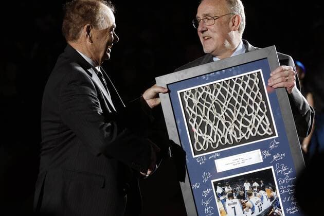 April 13, 2013 - Minneapolis, MN, USA - Minnesota Timberwolves owner Glen Taylor presents head coach Rick Adelman with a plaque for his 1000th career victory during the Timberwolves game against the Phoenix Suns at the Target Center in Minneapolis, Minnesota, Saturday, Aprill 13, 2013. The Timberwolves beat the Suns, 105-93. Suns v Timberwolves - ZUMAm67