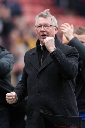 Football - 2012 2013 Premier League - Stoke City vs. Manchester United ManU Alex Ferguson, manager of Manchester United ManU applauds to the away support at the Britannia Stadium 