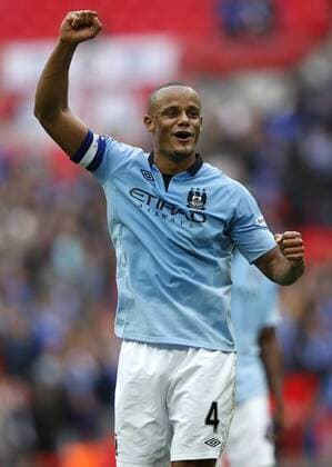 LONDON, April 14, 2013 (Xinhua) -- Vincent Kompany of Manchester City celebrates after FA Cup semifinal between Manchester City and Chelsea at Wembley Stadium in London, Britain on April 14, 2013. Manchester City won 2-1 and will meet Wigan Athletic in the FA Cup final.(Xinhua Wang Lili)(zf) , -FA CUP-SEMIFINAL-MAN CITY VS CHELSEA 
