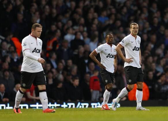 Manchester United s Nemanja Vidic looks on dejected after going 1-0 down..West Ham United v Manchester United (ManU) - Barclays Premier League - EDITORIAL USE ONLY. No use with unauthorised audio, video, data, fixture lists, club league logos or live services. Online in-match use limited to 120 images, no video emulation. No use in betting, games or single club league player publications.