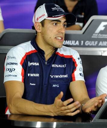 (130418) -- MANAMA, April 18, 2013 (Xinhua) -- Williams driver Pastor Maldonado attends the press conference of the Bahrain Formula One Grand Prix at the Bahrain International Circuit in Manama, Bahrain, on April 18, 2013. (Xinhua Chen Shaojin) BAHRAIN-MANAMA-F1-PRESS CONFERENCE 