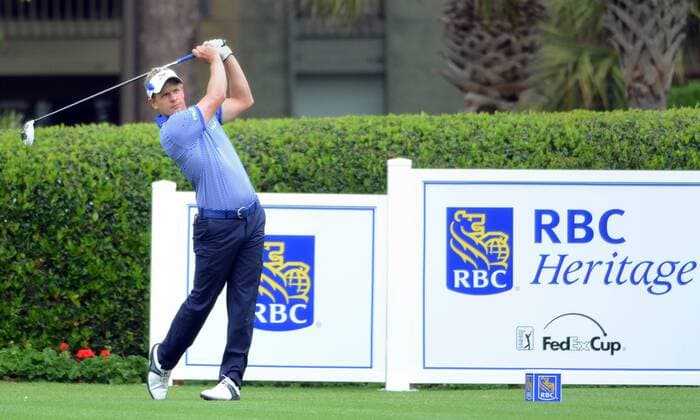 April 19, 2013 - Hilton Head Island, SC, USA - Luke Donald tees off on the 1st hole during the second round of the RBC Heritage presented by Boeing at Harbour Town Golf Links in Sea Pines on Hilton Head Island, South Carolina, Friday, April 19, 2013. RBC Heritage - ZUMAm67