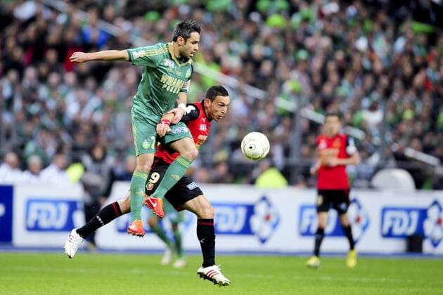 Loic Perrin (St Etienne) vs Melvut Erding (rennes) FOOTBALL : St Etienne vs Rennes - Finale de la coupe de la ligue - 20 04 2013 JBAutissier Panoramic 