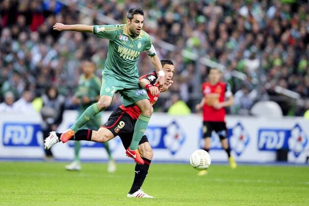 Loic Perrin (St Etienne) vs Melvut Erding (rennes) FOOTBALL : St Etienne vs Rennes - Finale de la coupe de la ligue - 20 04 2013 JBAutissier Panoramic 