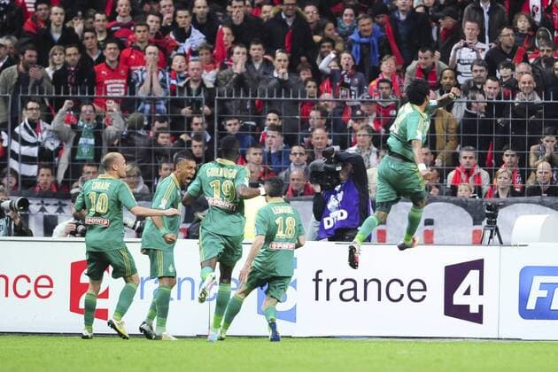joie des joueurs Stephanois apres le but de Brandao (St Etienne) FOOTBALL : St Etienne vs Rennes - Finale de la coupe de la ligue - 20 04 2013 JBAutissier Panoramic 