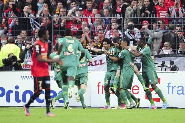 joie des joueurs Stephanois apres le but de Brandao (St Etienne) FOOTBALL : St Etienne vs Rennes - Finale de la coupe de la ligue - 20 04 2013 JBAutissier Panoramic 