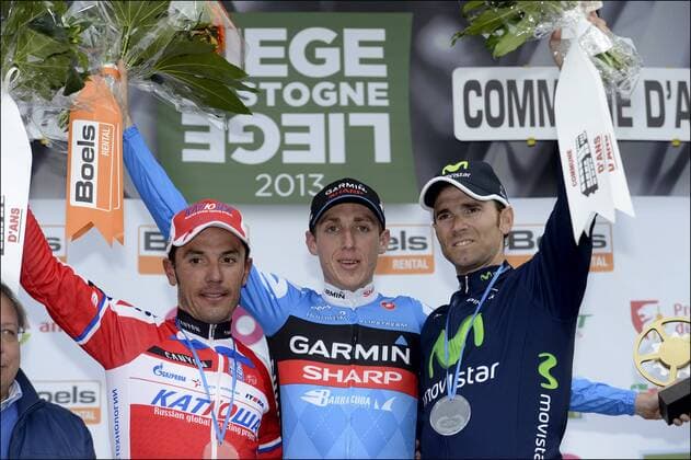 Daniel Martin (IRL) from Garmin - Joaquim Oliver Rodriguez (ESP) - Alejandro Valverde of Movistar CYCLISME : Liege - Bastogne - Liege - 21 04 2013 Photonews Panoramic 