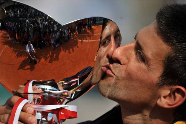 Pic: Neal Simpson Paul Marriott Photography . . . Rolex Masters Tennis - Final . . . April 21, 2013 Novak Djokovic celebrates winning the title. 