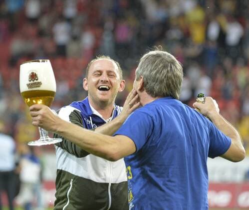 Torsten Lieberknecht, Trainer (Eintracht Braunschweig) Jubel, FC Ingolstadt 04 vs Eintracht Braunschweig), , Sport, Ballsport, Fussball, Bundesliga 2, Ingolstadt, Audi Sportpark,