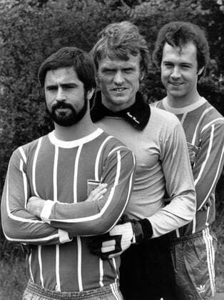 FC Bayern München, v.li.: Gerd Müller, Torwart Sepp Maier und Franz Beckenbauer