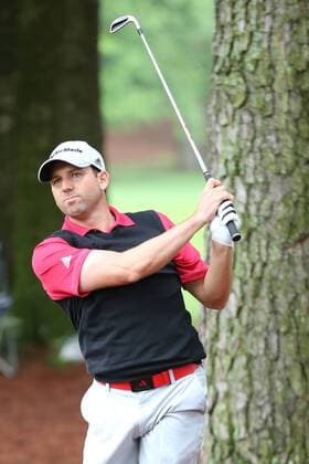 02 May 2013: Sergio Garcia comes out of the woods during early first round action at the the Wells Fargo Championship Tournament at Quail Hollow Country Club, Charlotte, North Carolina. GOLF: MAY 02 PGA Golf Herren - Wells Fargo Championship - First Round Icon2013050200160 EDITORIAL USE ONLY