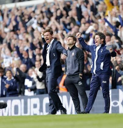 Tottenham s Andre Villas-Boas celebrates his sides opening goal..- Barclays Premier League - Tottenham vs Southampton - White Hart Lane - London - 4th May 2013 - Pic David Klein Sportimage EDITORIAL USE ONLY. No use with unauthorised audio, video, data, fixture lists, club league logos or live services. Online in-match use limited to 120 images, no video emulation. No use in betting, games or single club league player publications.