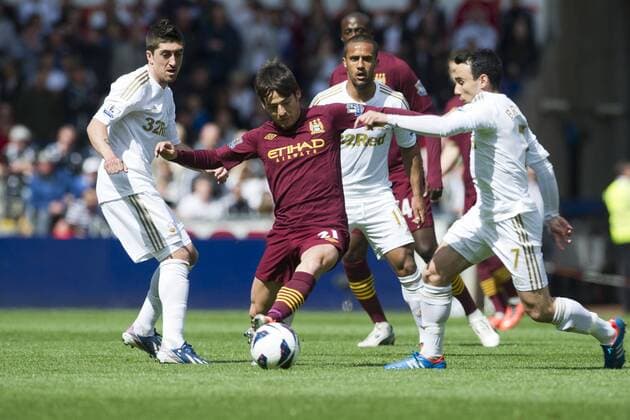 Football - 2012 2013 Premier League - Swansea City vs. Manchester City david silva & leon britton. 