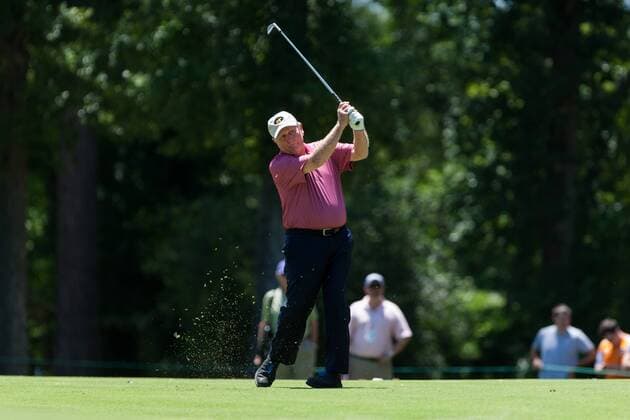 May 04 2013: Insperity Championship, The Greats of Golf golfers Jack Nicklaus hitting the ball on hole-5 fairways during the tournament at The Woodlands Country Club in The Woodlands, TX. GOLF: MAY 04 Champions Tour - Insperity Championship Icon20130504038 EDITORIAL USE ONLY