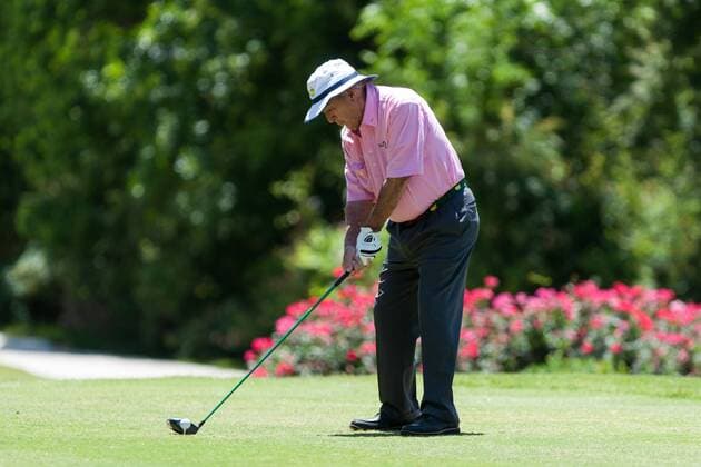 May 04 2013: Insperity Championship, The Greats of Golf golfers Arnold Palmer teeing off on hole-5 during the tournament at The Woodlands Country Club in The Woodlands, TX. GOLF: MAY 04 Champions Tour - Insperity Championship Icon20130504026 EDITORIAL USE ONLY