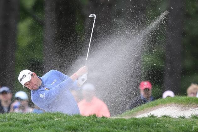 04 May 2013: Lee Westwood hits out of the bunker during third round action at the the Wells Fargo Championship Tournament at Quail Hollow Country Club, Charlotte, North Carolina. GOLF: MAY 04 PGA Golf Herren - Wells Fargo Championship - Third Round Icon2013050400410 EDITORIAL USE ONLY