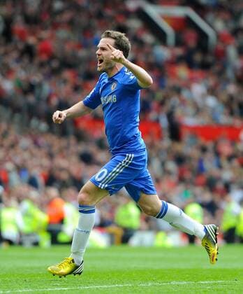 Juan Mata of Chelsea celebrates scoring the winning goal - Barclays Premier League - Manchester Utd vs Chelsea - Old Trafford Stadium - Manchester - 05 05 13 - Picture Simon Bellis Sportimage EDITORIAL USE ONLY. No use with unauthorised audio, video, data, fixture lists, club league logos or live services. Online in-match use limited to 120 images, no video emulation. No use in betting, games or single club league player publications.