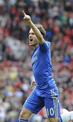Juan Mata of Chelsea celebrates scoring the winning goal - Barclays Premier League - Manchester Utd vs Chelsea - Old Trafford Stadium - Manchester - 05 05 13 - Picture Simon Bellis Sportimage EDITORIAL USE ONLY. No use with unauthorised audio, video, data, fixture lists, club league logos or live services. Online in-match use limited to 120 images, no video emulation. No use in betting, games or single club league player publications.