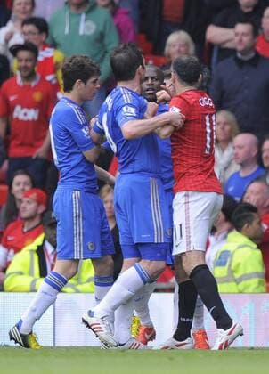 Ryan Giggs of Manchester United confronts Ramires of Chelsea - Barclays Premier League - Manchester Utd vs Chelsea - Old Trafford Stadium - Manchester - 05 05 13 - Picture Simon Bellis Sportimage EDITORIAL USE ONLY. No use with unauthorised audio, video, data, fixture lists, club league logos or live services. Online in-match use limited to 120 images, no video emulation. No use in betting, games or single club league player publications.