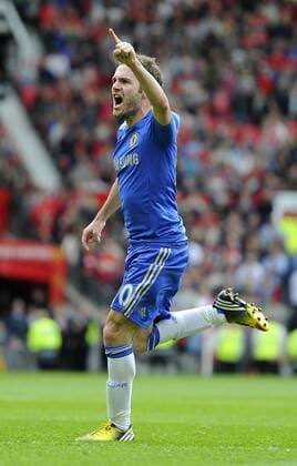 Juan Mata of Chelsea celebrates scoring the winning goal - Barclays Premier League - Manchester Utd vs Chelsea - Old Trafford Stadium - Manchester - 05 05 13 - Picture Simon Bellis Sportimage EDITORIAL USE ONLY. No use with unauthorised audio, video, data, fixture lists, club league logos or live services. Online in-match use limited to 120 images, no video emulation. No use in betting, games or single club league player publications.