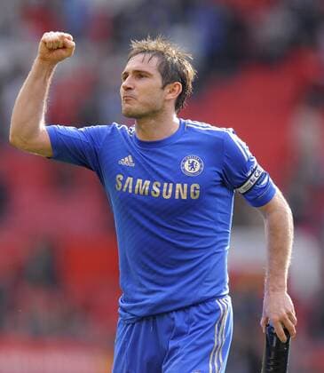 Frank Lampard of Chelsea celebrates the win - Barclays Premier League - Manchester Utd vs Chelsea - Old Trafford Stadium - Manchester - 05 05 13 - Picture Simon Bellis Sportimage EDITORIAL USE ONLY. No use with unauthorised audio, video, data, fixture lists, club league logos or live services. Online in-match use limited to 120 images, no video emulation. No use in betting, games or single club league player publications.