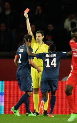 carton rouge Thiago Silva (psg) - Alexandre Castro (arbitre) FOOTBALL : Paris SG vs Valenciennes - Ligue 1 - 05 05 2013 AnthonyBIBARD FEP Panoramic 